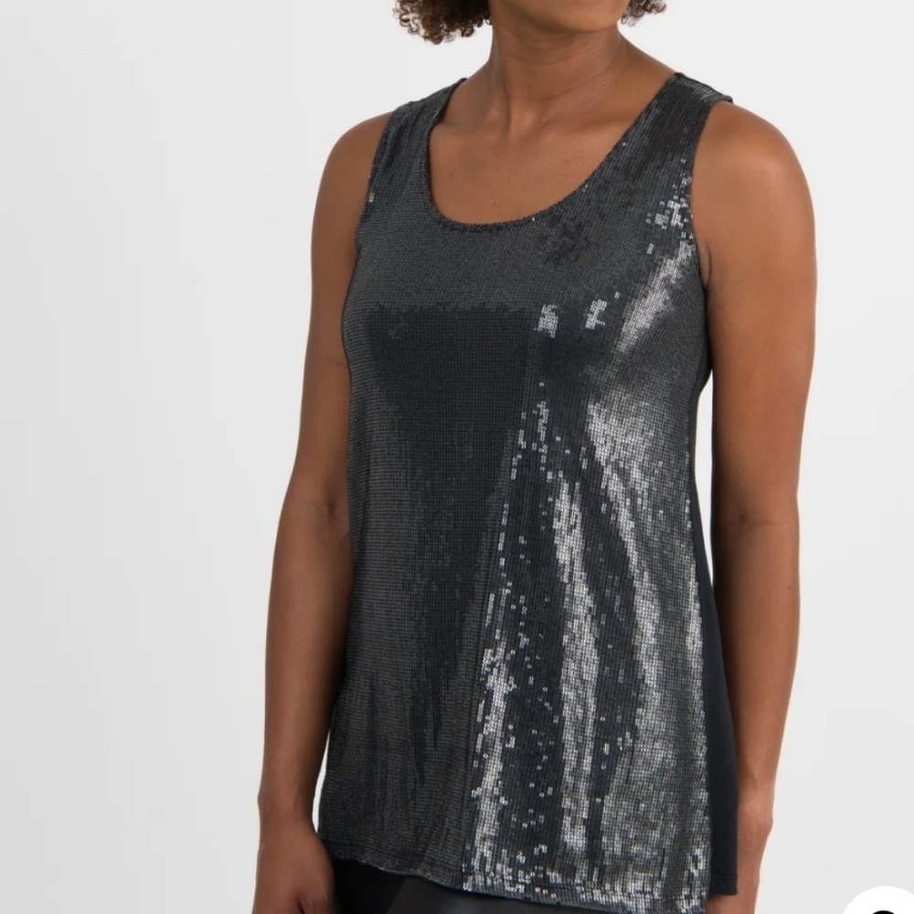 Agnes & Dora Essential Tank Sequin Scoop Neck Black Size L Party Club Wear EUC